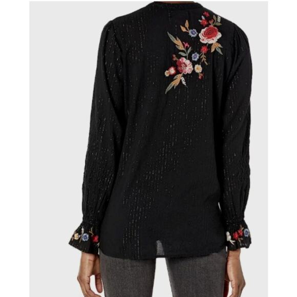 Johnny Was Workshop Rona Victorian Embroidered Blouse Womens S Black Metallic - Picture 2 of 16
